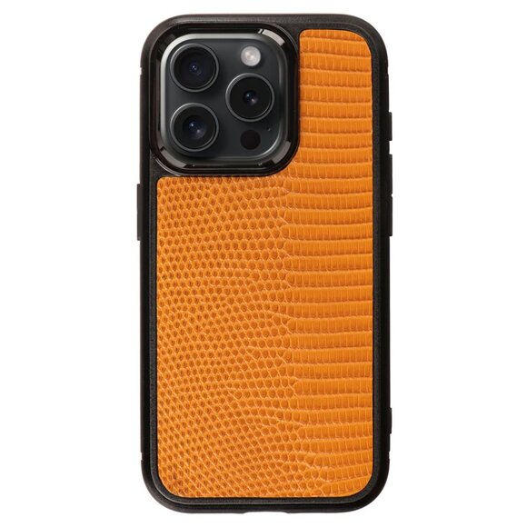 Timeless Style iPhone 15 Pro Case - Genuine Lizard - Electric Orange